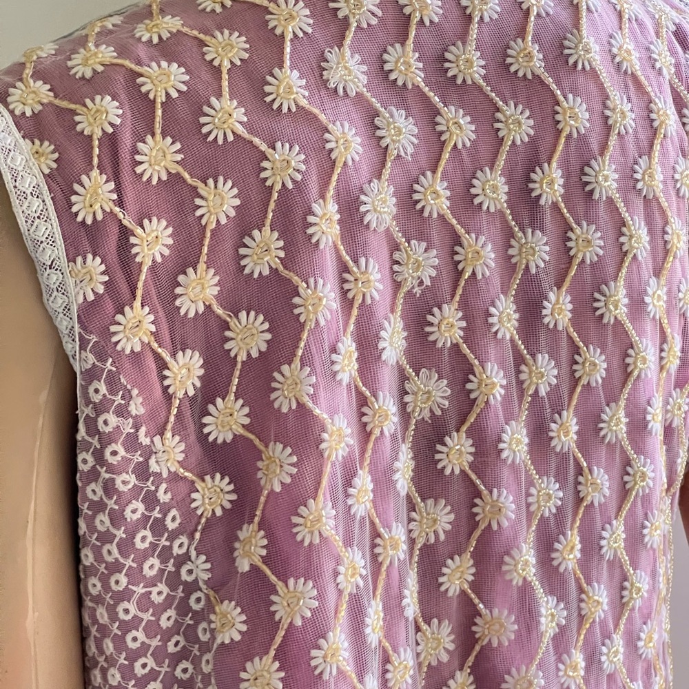 Bohemian Embroidered Pastel Pink Beaded Floral Sequin Patchwork Fairycore Vest - Picture 7 of 15